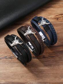 1pc Men's Western Cowboy Bull Head Bracelet, Simple Style Wrist Ornament - Silver - View 1