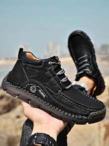 CLOHOO 品牌手工缝制男士踝靴、高帮皮靴、靴子、登山靴 - 黑色 - 查看 3