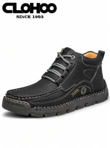 CLOHOO 品牌手工缝制男士踝靴、高帮皮靴、靴子、登山靴 - 黑色 - 查看 1