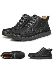 CLOHOO 品牌手工缝制男士踝靴、高帮皮靴、靴子、登山靴 - 黑色 - 查看 7