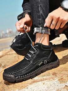 CLOHOO 品牌手工缝制男士踝靴、高帮皮靴、靴子、登山靴 - 黑色 - 查看 5