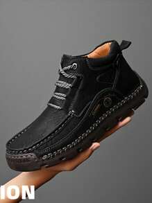 CLOHOO 品牌手工缝制男士踝靴、高帮皮靴、靴子、登山靴 - 黑色 - 查看 6