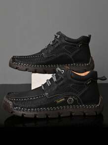 CLOHOO 品牌手工缝制男士踝靴、高帮皮靴、靴子、登山靴 - 黑色 - 查看 4