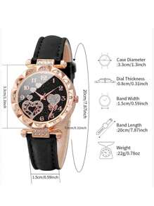 3 pièces/set Montre à quartz avec cadran chiffré et cœur sertis de strass, bracelet. Ensemble de la Saint-Valentin pour femme