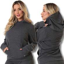 Unisex Kangaroo Hooded Sweatshirt Blouse For Men And Women Plain Brand - 灰色 - 查看 4