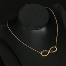 客製化愛心與無限符號雙姓名項鍊，中性不鏽鋼個性化吊墜項鍊鏈條飾品，生日禮物 - 金黃色 - 查看 5