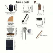 1/5/6/7/8/9/10件便携式咖啡礼盒套装 - 咖啡粉压滤器、滤布、手动手冲咖啡壶 返校季 - 黑色 - 查看 7