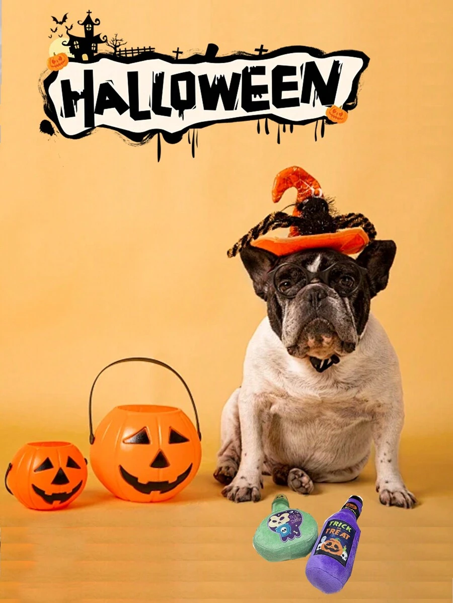 Đồ chơi nhai chai ma thuật hình chó mèo Halloween - Nhiều màu - Xem 1