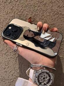 1pc Black & Silver Selfie Girl Pattern Shockproof Full Coverage Phone Case Compatible With Iphone 15/15 Plus/15 Pro/15 Pro Max/11/12/13/14 Pro Max/XS/XR/11 Pro/11 Pro Max/12 Pro/12 Pro Max/13 Pro/13 Pro Max/14 Pro/14 Pro Max/14 Plus/7 Plus/8 Plus/8/SE2 Waterproof Anti-Fall Scratch Resistant - Multicolor - View 3