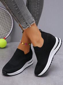 Women's Hidden Wedge Platform Sneakers - Breathable Mesh Thick Bottom Sporty Casual Slip-On Shoes, Versatile For Travelling, Students, Fashion, Odor-Free