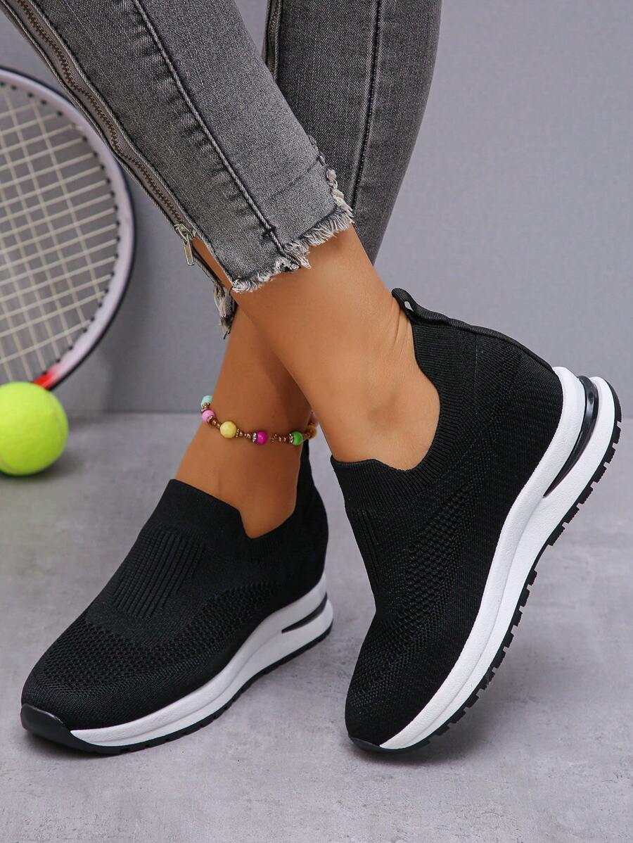 Women's Hidden Wedge Platform Sneakers - Breathable Mesh Thick Bottom Sporty Casual Slip-On Shoes, Versatile For Travelling, Students, Fashion, Odor-Free