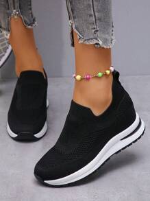 Women's Hidden Wedge Platform Sneakers - Breathable Mesh Thick Bottom Sporty Casual Slip-On Shoes, Versatile For Travelling, Students, Fashion, Odor-Free