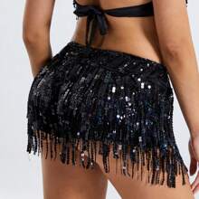 女士肚皮舞嘻哈围巾裙闪亮流苏迪斯科服装亮片裹身狂欢服装流苏裙 - 彩色 - 查看 13