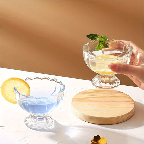 Set de 4/6 tazas de postre de vidrio con pie de tulipán de 5 onzas (transparente) - Regalo de Navidad
