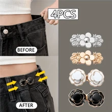2 件/4 件女式可调节腰带扣组合 - 裤子腰围收缩工具，防滑腰部闭合可拆卸腰部纽扣，花朵组合 - 彩色 - 查看 19