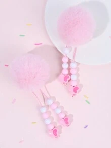 2 件装粉色 Pom Pom 女童发夹 可爱 Pom Pom 流苏鳄鱼夹 女童发夹 带串珠流苏 日常派对装扮发夹 儿童发饰 - 粉色 - 查看 7