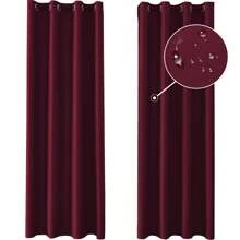 YSTYLE 2 Piezas Cortinas Opacas para Interiores, Cortinas Modernas para Dormitorio con Anillas, Cortinas Impermeables para Exteriores, Cortina Térmica con Aislamiento del Frío para Sala de Estar y Dormitorio - Burdeos - Ver 1