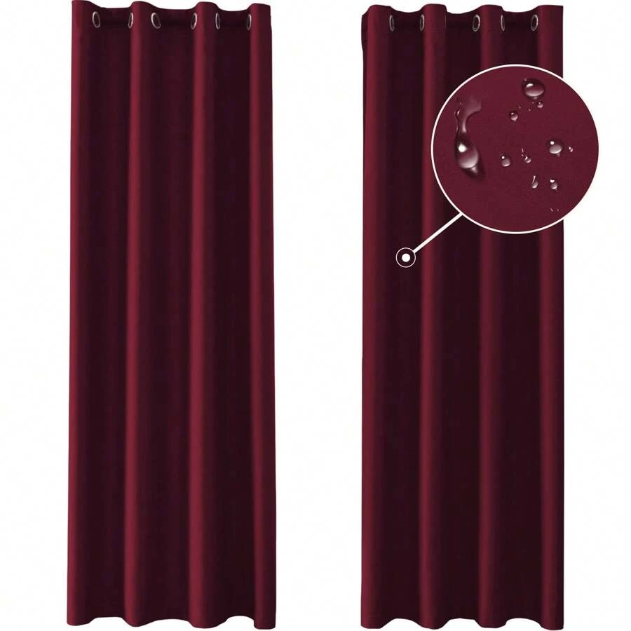 YSTYLE 2 Piezas Cortinas Opacas para Interiores, Cortinas Modernas para Dormitorio con Anillas, Cortinas Impermeables para Exteriores, Cortina Térmica con Aislamiento del Frío para Sala de Estar y Dormitorio - Burdeos - Ver 1