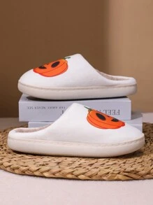 白色万圣节南瓜系列保暖拖鞋室内外防滑家居鞋 - 亮橙色 - 查看 5