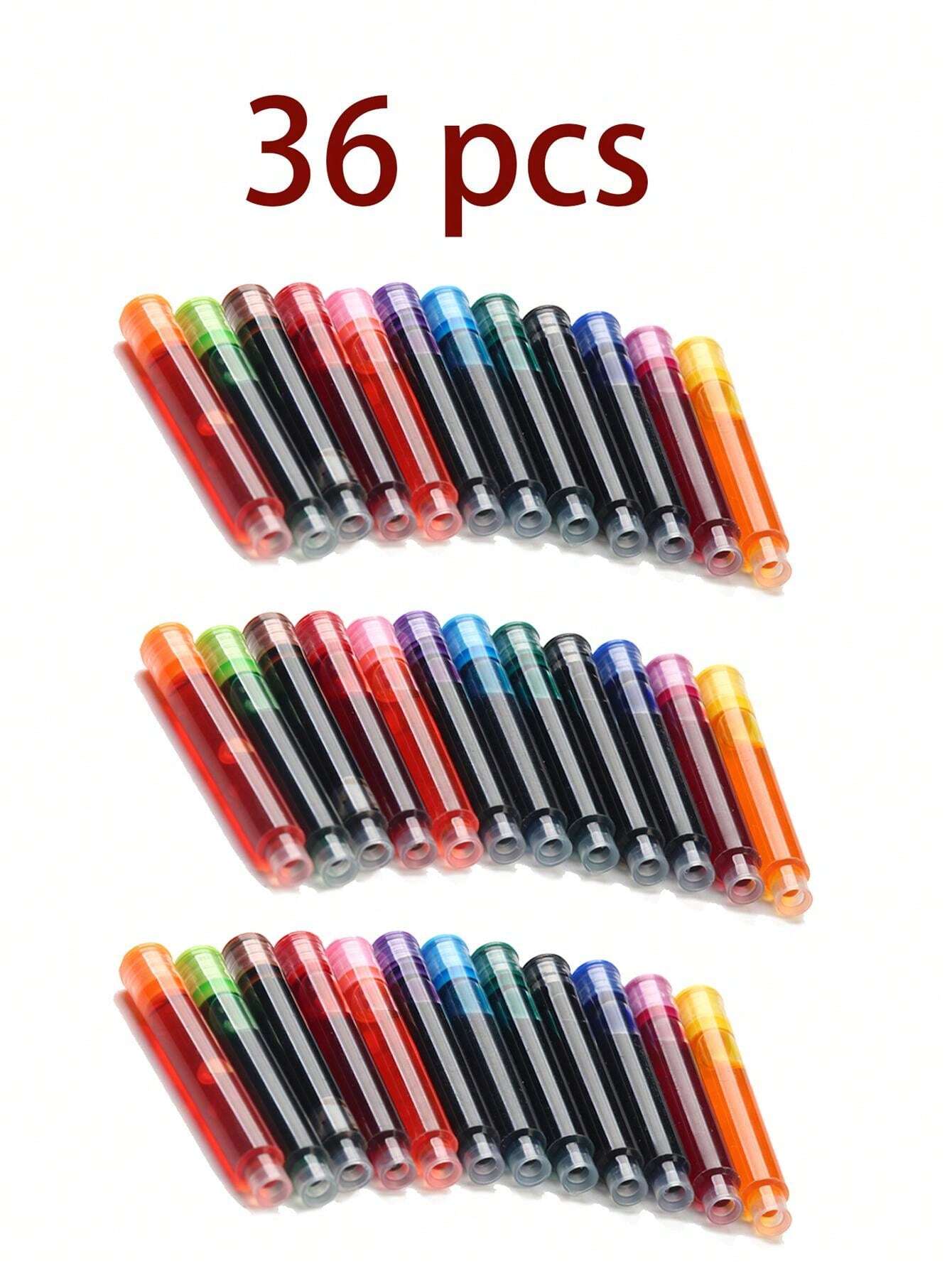 36PCS/Set 12 Color Ink Sac Fountain Pen Ink Cartridges Refills 3.4mm