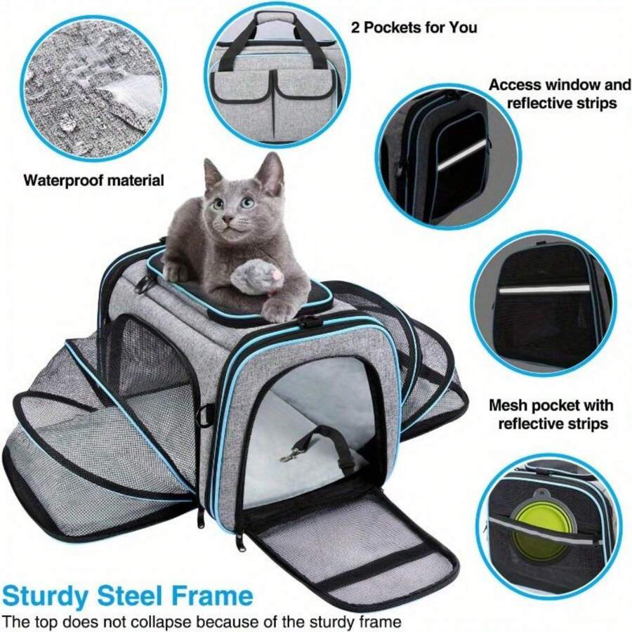 Approved Pet Carrier, Large Soft Sided Pet Travel TSA Carrier 4 Sides
