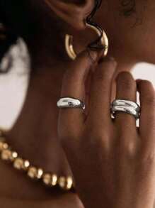 14K Gold Plated Stackable Rings Set For Women | 3 Chunky Statement Rings Pack | Stackable Bands Set Chunky Ring Simple Hammered Twisted Braided Finger Jewelry Gifts For Teen Girls Chunky Gold Rings For Women Adjustable Silver Bold Thick Rings Gold Statement Rings Open Dome Ring Chunky Silver Rings For Women Minimalist Simple Rings - Silver - View 2