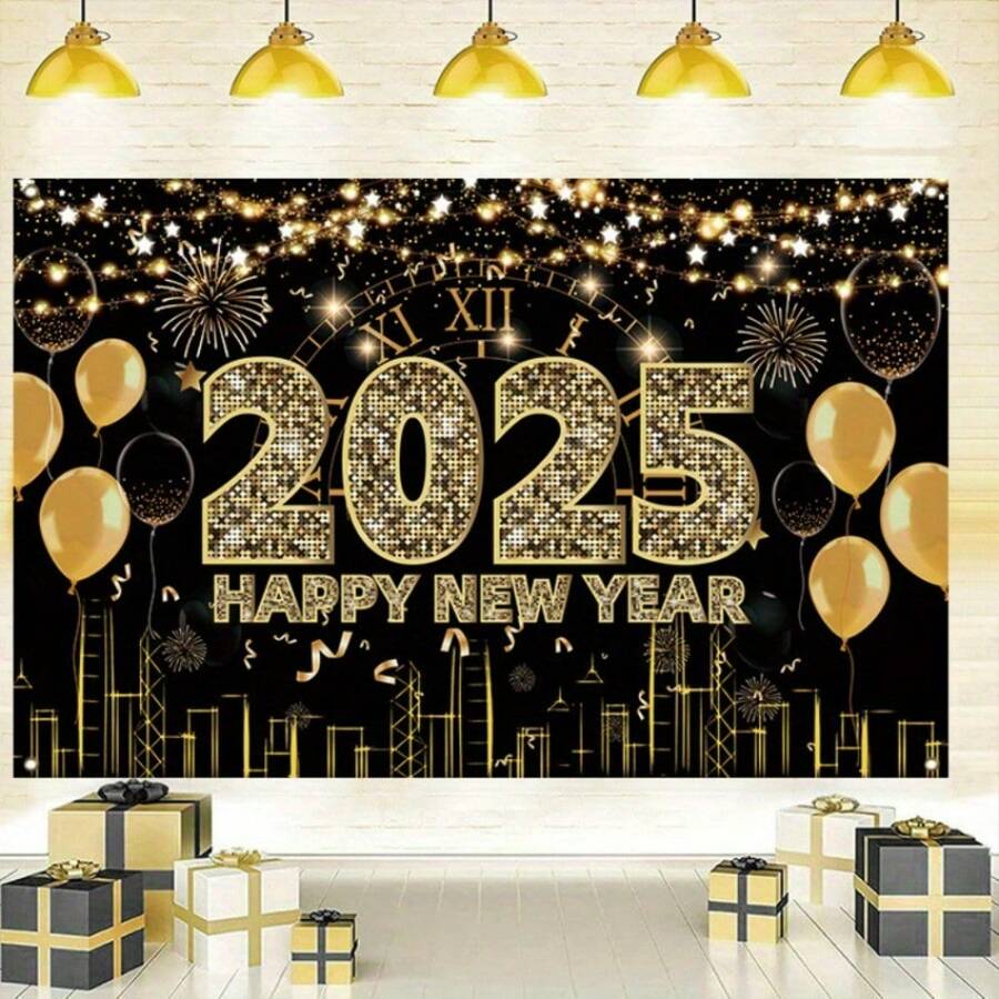 1件 2025新年慶祝橫幅 聚酯纖維背景布 適合派對裝飾與花園布置 節日攝影牆旗 煙火與氣球設計 除夕派對用品 - 多色 - 查看 1