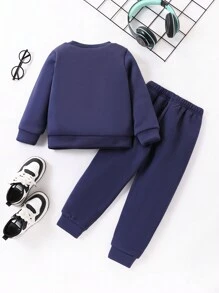 2 pezzi/set Completo di felpa e pantaloni con stampa di lettere alla moda per ragazzi, autunno inverno