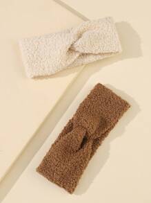 2 件婴幼儿儿童冬季柔软毛绒交叉发带套装，6-24 个月爱情人节 - 彩色 - 查看 9