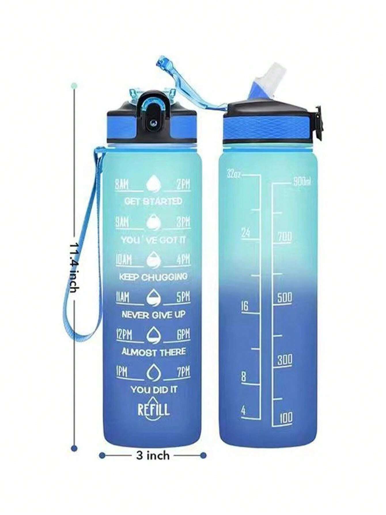 32 Oz Leakproof Water Bottles With Times To Drink And Straw