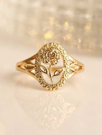1pc Elegant Rose Flower Copper Ring, Suitable For Daily Wear, Wedding, Engagement, Party Jewelry Gift For Women Valentines,Mom,Mother,Mother's Day,Gift