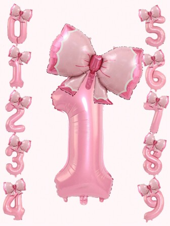 2 Pcs 32-Inch Oversized Pink Number Foil Balloon With Bow, Great For Birthday Party Decorations, Anniversary Celebrations, Party Supplies Back To School Valentine Day