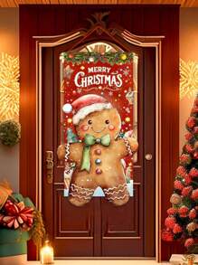 96*49cm-Christmas Theme Hanging Flag, Vintage Rustic Style Gingerbread Man Decor, 49x96cm, Suitable For Christmas Holiday Door Frame, Garden, Living Room Decoration, Polyester Material(Note: This Product Does Not Come With Sticks And Ropes)38*20inch
