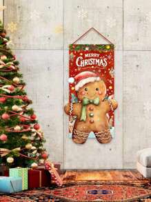 96*49cm-Christmas Theme Hanging Flag, Vintage Rustic Style Gingerbread Man Decor, 49x96cm, Suitable For Christmas Holiday Door Frame, Garden, Living Room Decoration, Polyester Material(Note: This Product Does Not Come With Sticks And Ropes)38*20inch