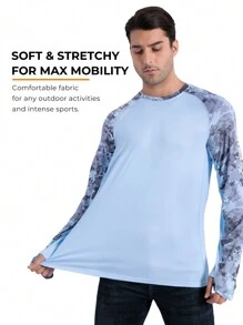 RIIIPO RIIIPO Men's UPF 100+ Performance Extended Long Sleeves Outdoor Sun Protection Fishing Shirt With UV Detection Technology, Round Neck, Camouflage Print, Integrated Microfiber Lens Cleaner, Rapid Sweat Wicking, Quick Dry, Breathable, 4-Way Stretch, Extra Hand Protection Sun Shirt, Activewear For Summer And Fall, Suitable For Hiking, Biking, Water Sport And All Outdoor Activities