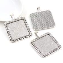 4pcs Square Pendant Blank Cabochon Base Setting Fits 25mm Zinc Alloy Bezel Tray DIY Jewelry Making Accessories Findings