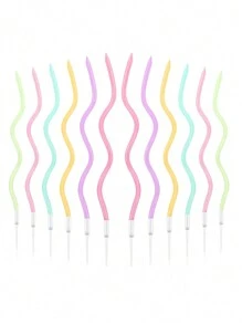 12pcs Macaron Color Curved Candles, Birthday Cake Decorative Candles For Baking Pastry Party,Christmas - Multicolor - View 3
