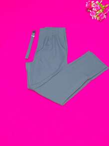 Formal Pants With Thin Belt For Tailored Work - 灰色 - 查看 2