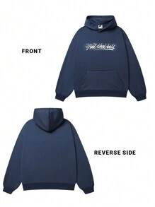 UZISER 街头运动休闲学院风必备秋季耐穿防风宽松女式纯色落肩刺绣字母图案套头卫衣 - 藍色 - 查看 5