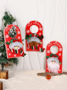 1 móc treo tay nắm cửa hoạt hình Giáng sinh, biển báo ông già Noel hình người tuyết bằng gỗ, đồ trang trí cửa sổ khách sạn Giáng sinh - Nhiều màu - Xem 1