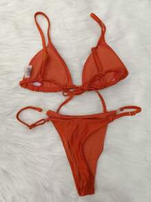 Bronze Ribbon Thong Bikini C Adjuster Beachwear - màu nâu - Xem 2
