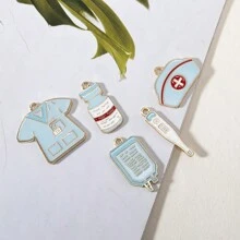 5pcs/10pcs Mixed Nurse Medical Themed Charms Pendant Jewelry: Medicines, Thermometer, Clothing, Hat, For DIY Necklace, Bracelet, Keychain Craft - Zinc Alloy Enamel Pendants - Nurse Series Pendant - View 4