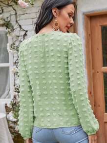 Clip Dot Lace Detail Blouse