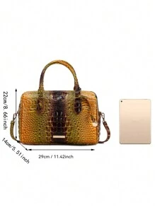 Luxury Crocodile Pattern Handbag, Retro Genuine Purse, Women's Classic Boston Bag & Shoulder Bag - 6#vàng+nâu - Xem 7