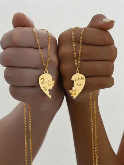 2 peças Conjunto de Colares com Pingente de Coração da Moda e Fofos, Perfeito para Irmãs, Melhores Amigos Combinando