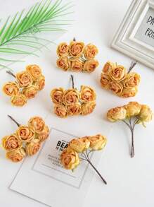 1 件（6 件头）秋季装饰迷你人造玫瑰花束丝绸圣诞装饰松针假植物迷你树枝情人节礼物生日派对装饰婚礼花篮新娘手捧花家居装饰餐厅卧室窗台花瓶装饰新年装饰户外花园开学季 - 彩色 - 查看 21