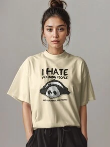 T-Shirt Cute Panda Shirt Cute Bear Bad Mood REF 4226 FLUXO FX - 卡其色 - 查看 4