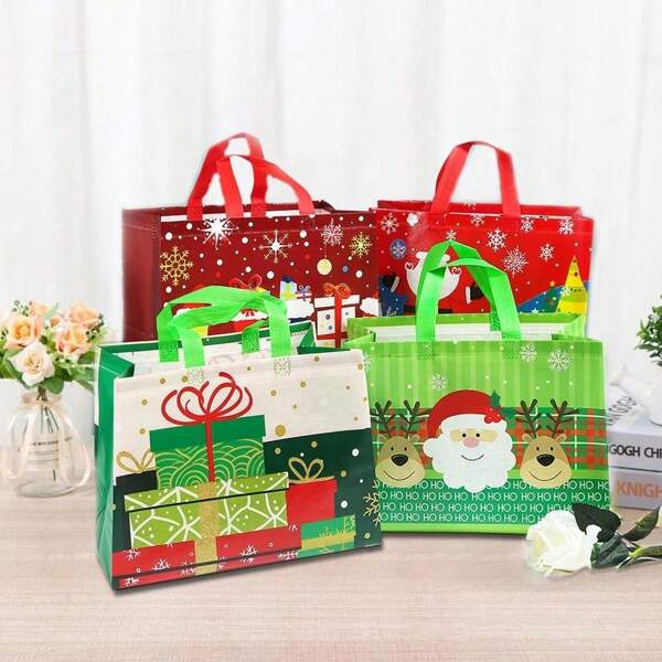 1 Peça Sacola de Presente de Natal, Sacola de Tecido Não Tecido para Decoração de Festa, Guloseimas e Doces de Natal