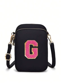 2 Peças Bolsa Transversal Fashion Casual Mini para Caminhada com Bolsa de Tecido para Celular, Porta-moedas Vertical para Mulheres e Meninas, Presentes para Volta às Aulas, Outono e Inverno, Dia dos Namorados (Adesivos de Letra DIY) - Preto - Visão 15