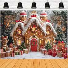 Christmas Dessert Shop Gingerbread Cottage Backdrop Cloth Christmas Gift Box Decoration Background Birthday Portrait Photo Booth Props Vinyl - Multicolor - View 9